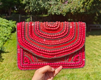 Red Beaded Purse, Red Beaded Clutch, Embroidered Clutch, Party Purse, Evening Purse, Red Purse, Red Evening Bag, Red Party Purse