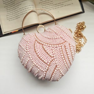 Pink Beaded Clutch, Beaded Clutch Purse, Heart Shaped Clutch, Pink Beaded Clutch, Pink Party Clutch, Evening Clutch, Party Purse, Pink Purse