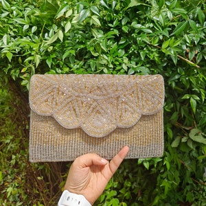 Dual Tone Beaded Clutch Purse, Beaded Clutch, Beaded Purse, Party Clutch Purse, Golden Silver Purse, Evening Purse Bag,Beaded Bag, Party Bag