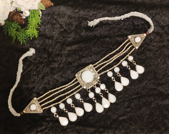 Afghan Jewelry, Afghan Choker Necklace, Boho Necklace, Kutchi Necklace, Vintage Necklace, Afghan Choker, Afghan White Bib Necklace