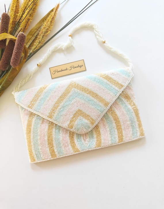 Pastel Beaded Bridal Clutch, Wedding Evening Bag