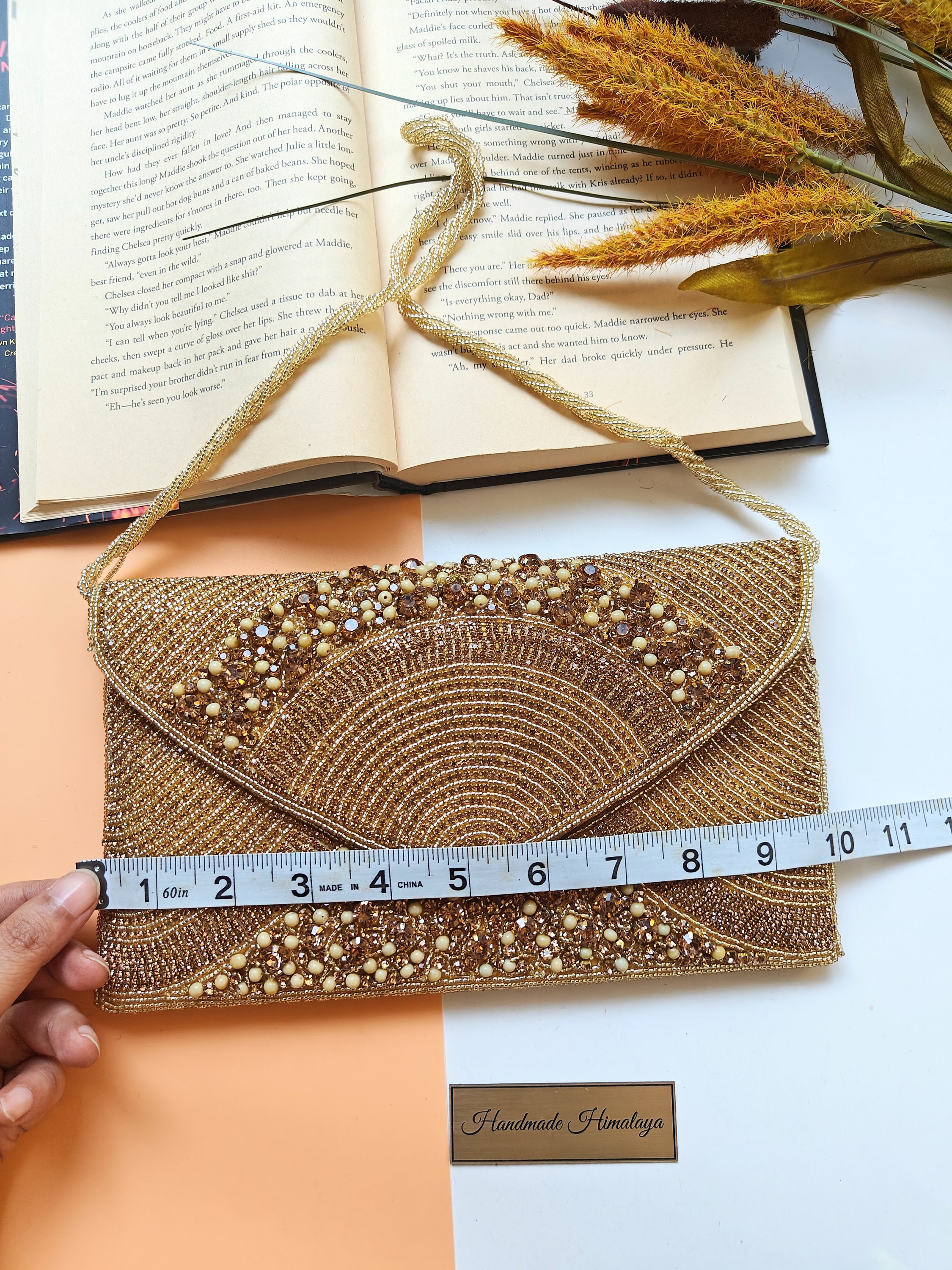 Gold beaded clutch hotsell