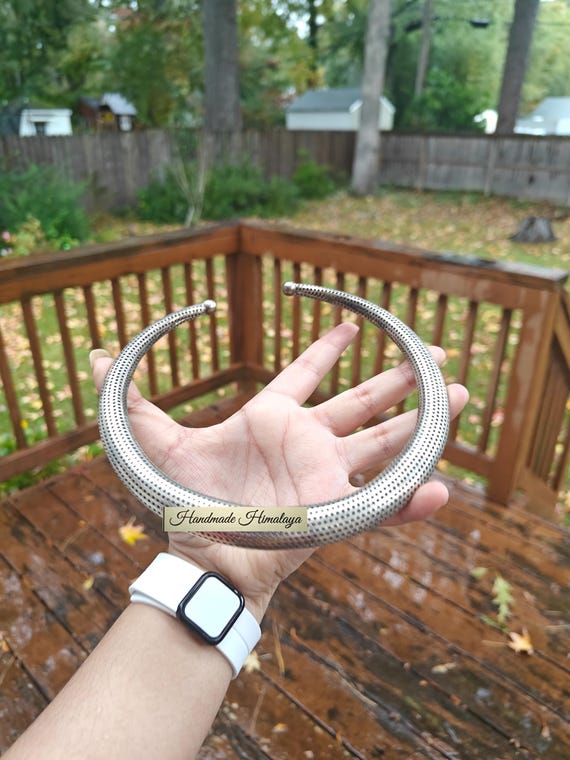 Silver Brass Choker Collar Open Torc Necklace Statement Neck Ring Hasli Necklace