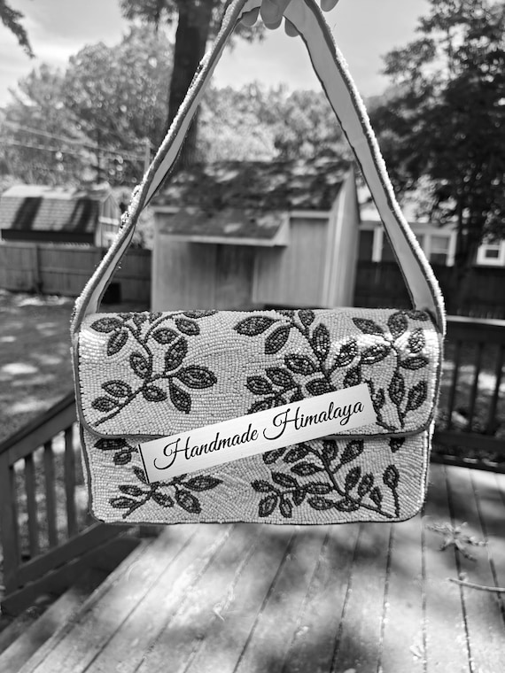 Handmade Blue Floral Beaded Shoulder Bag | Embroidered Tote Evening Bag | Elegant Wedding Party Accessory | Gift for Her | Dupe Bag