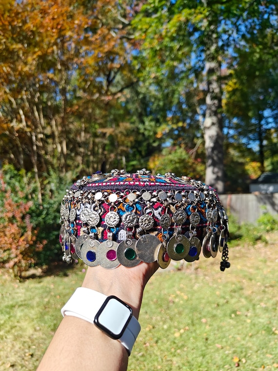 Embellished Afghan Halima Sultan Cap: Traditional Belly Dancer Woman Hat Red Ornate