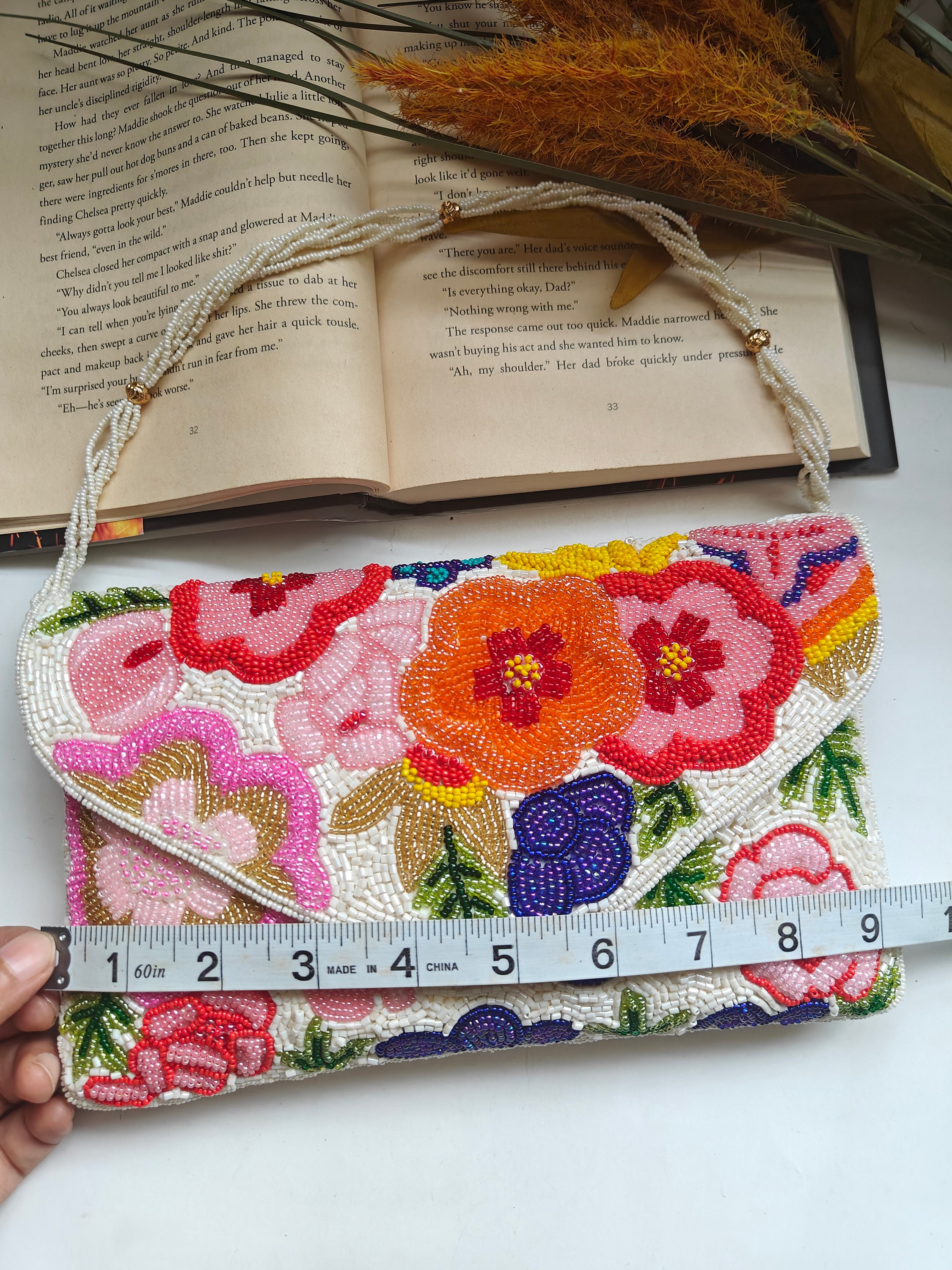White beaded clutch bag sale