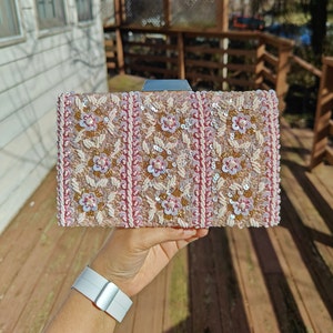 Pink Floral Beaded Clutch, Party Clutch Purse, Beaded Clutch Purse, Pink Clutch, Gift for Her, Crossbody Purse, Statement Clutch, Floral Bag