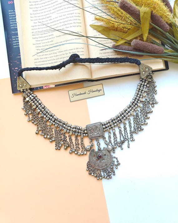 Vintage Afghan Choker: Kuchi Tribal Necklace Oxidized Silver Belly Dance Pendant Jewelry