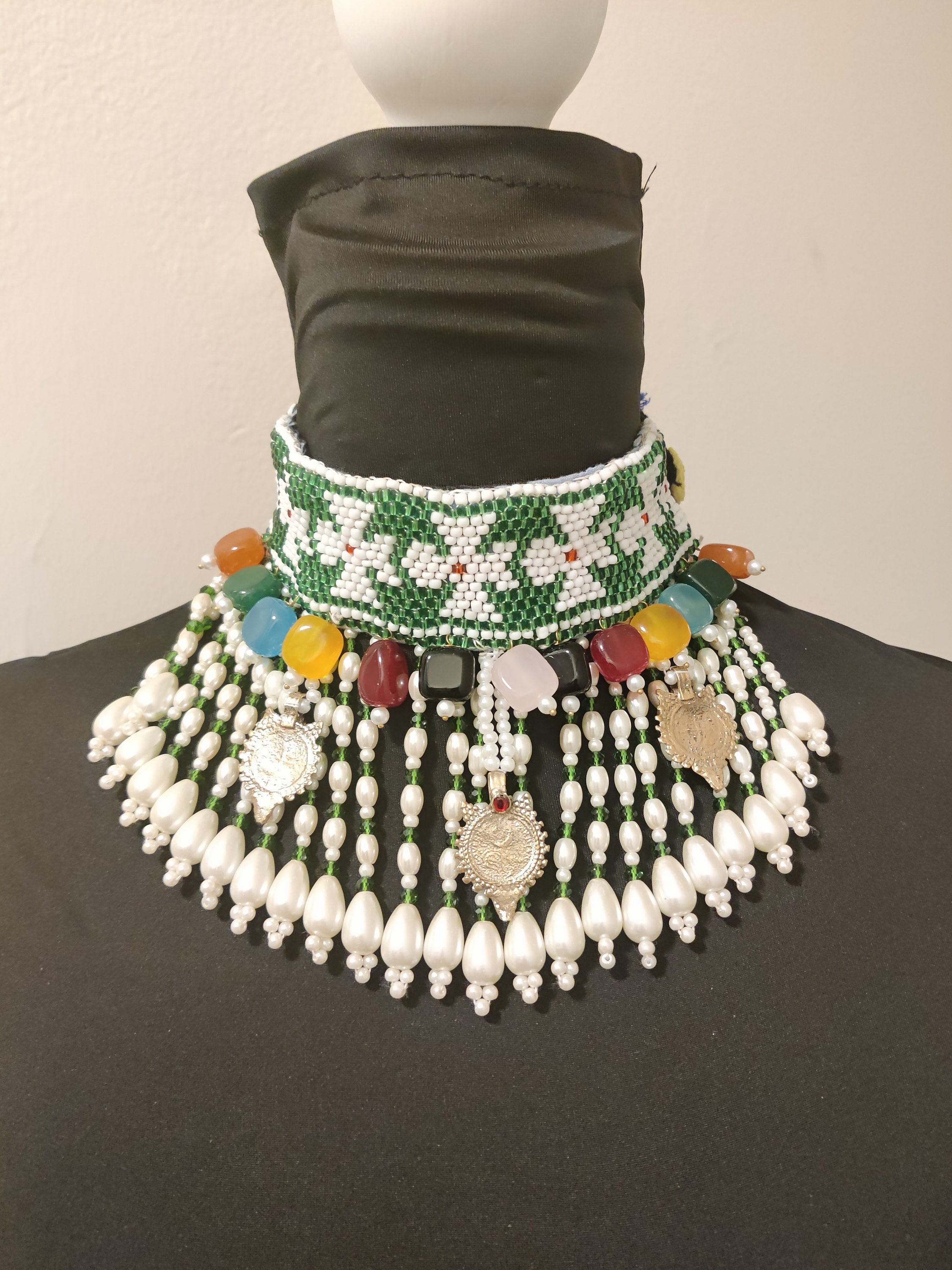 Vintage Afghan Beaded Choker White Beaded Choker Afghani Etsy