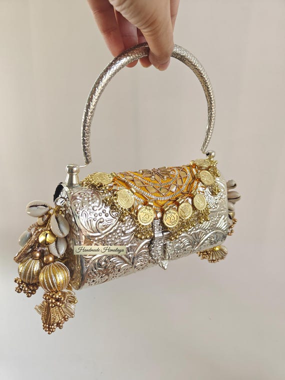 Vintage Silver Metal Bag:  Indian Banjara Wedding Brass Purse