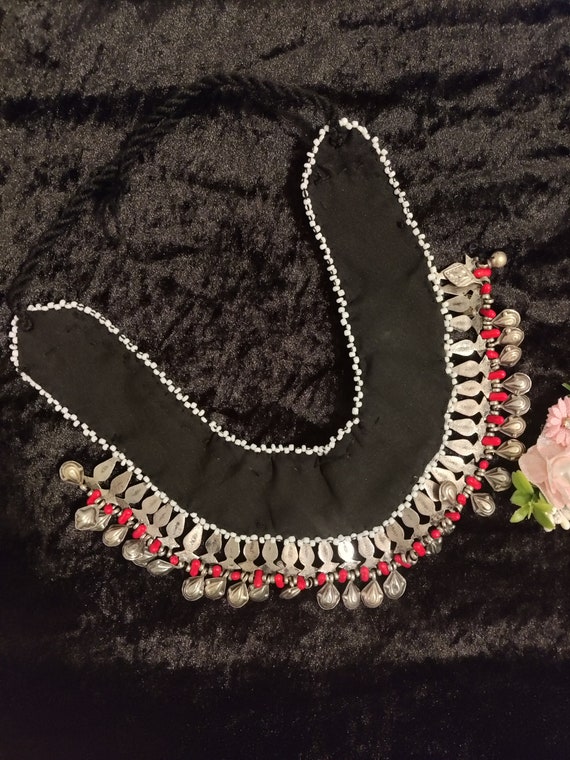 Vintage Afghan Fabric Necklace, Kuchi Tribal Neck… - image 6