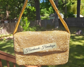 Gold Beaded Evening Bag | Formal Shoulder Purse