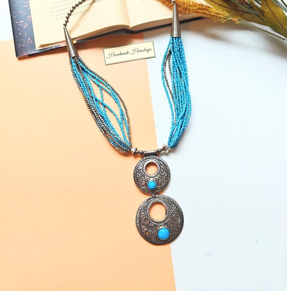 Tibetan Jewelry, Blue Beaded Necklace, Nepali Necklace, Boho Jewelry, Statement Necklace, Summer Jewelry, Gift for Her