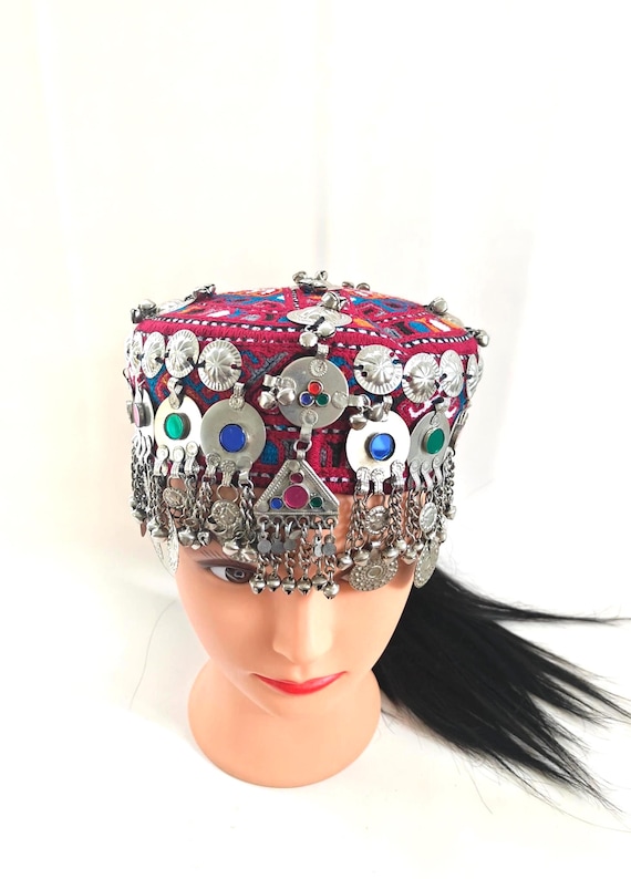 Embroidered Afghan Halima Sultan Cap: Traditional Belly Dance Hat