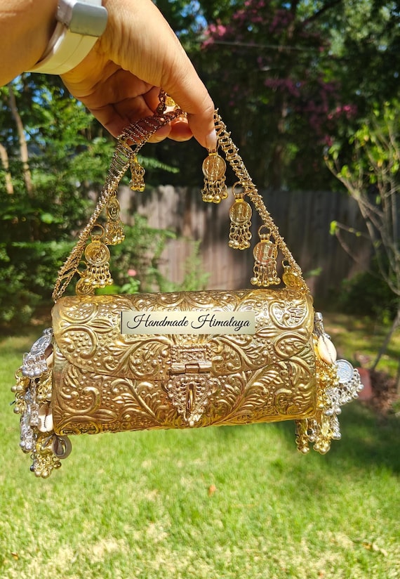 Vintage Gold Brass Clutch | Indian Wedding Evening Metal Bag