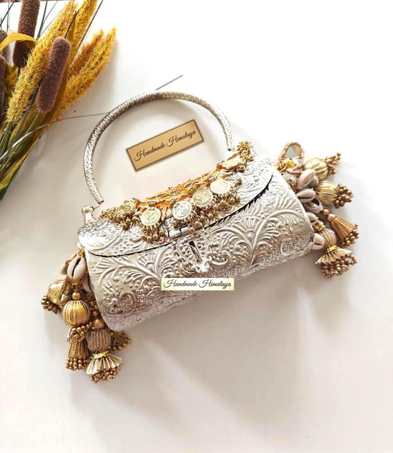Metal Clutch Purse | Indian Wedding Silver Brass Handbag