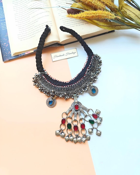 Vintage Afghan Choker, Afghani Necklace Pendant, Tribal Statement Jewelry, Ethnic Gypsy Accessories for BellyDancers, Gifts for Her