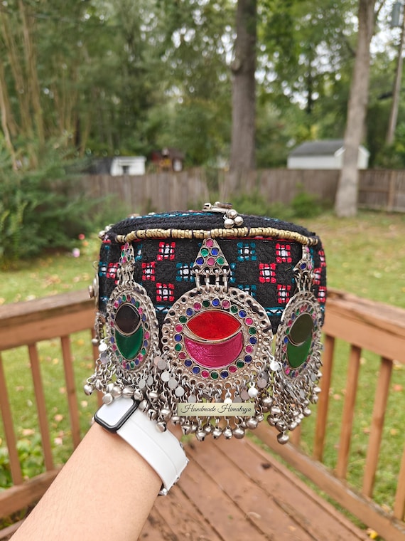 Vintage Afghan Kuchi Cap: Tribal Belly Dancer Hat with Mirrors