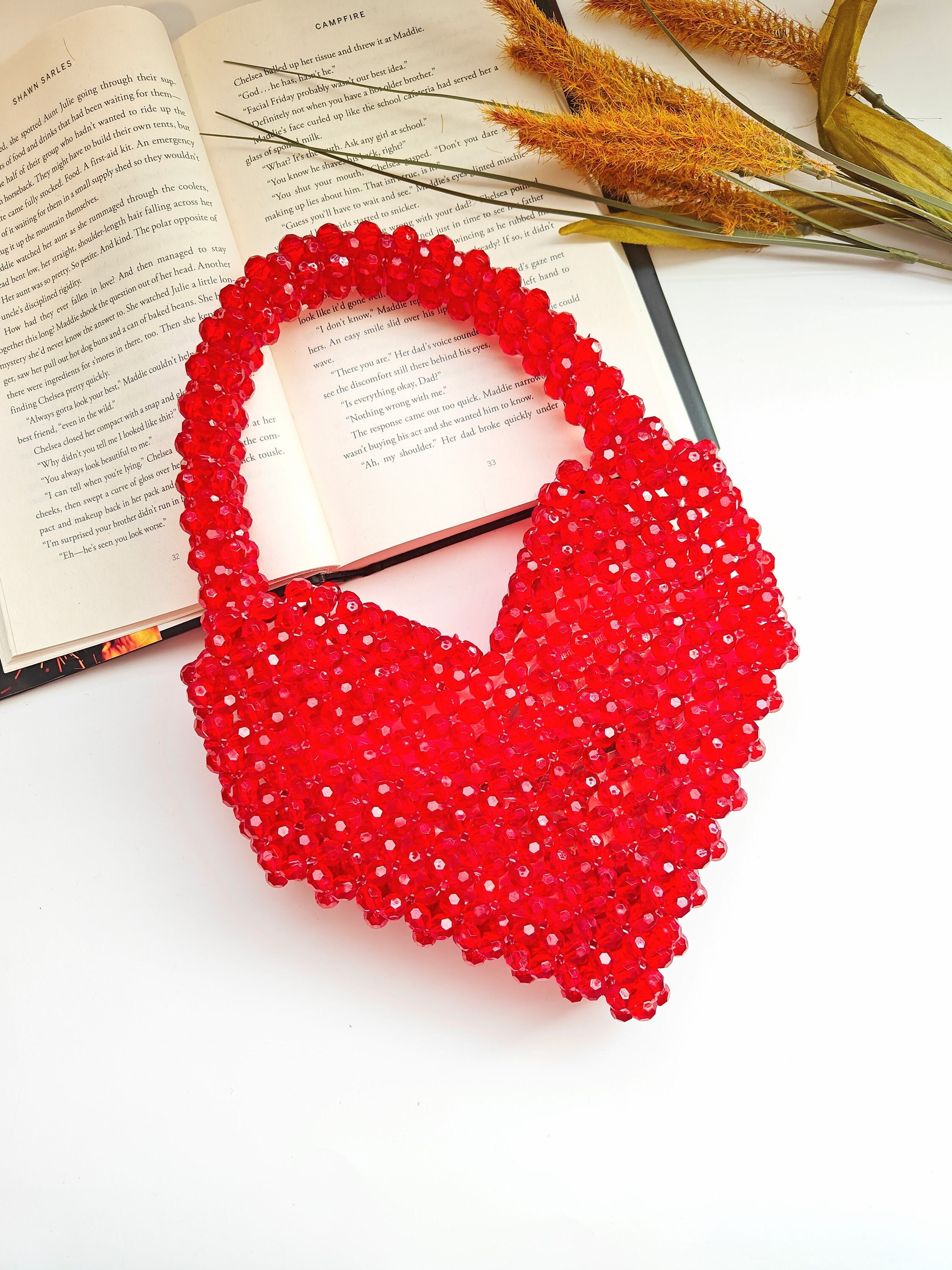 Red Heart Glass Crystal Beads, Glass Heart Beads, Valentines Day