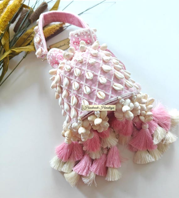 Cowrie Shell Pink Potli Bag | Boho Beach Bridal Wedding Purse