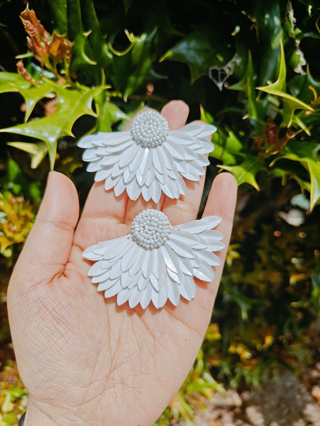 Wing Beaded Earrings White Beaded Earrings White Wings Etsy