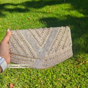Crystal Rhinestone Clutch, Sparkly Evening Bag, Bridal Wedding Handbag, Silver Beaded Purse, Party Clutch, Gift for Her, Crossbody Bag