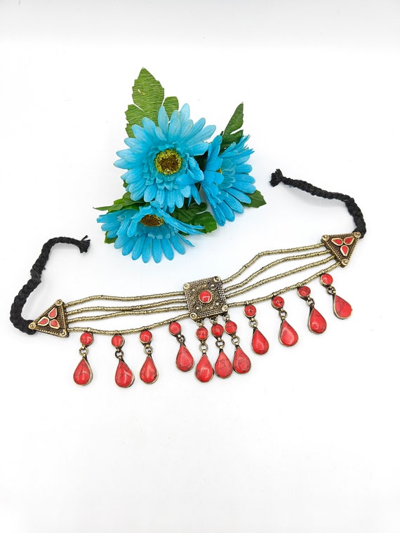 Afghan Jewelry, Afghan Choker Necklace, Boho Neck… - image 2