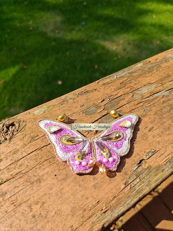 Butterfly Wing Earrings, Beaded Earrings, Butterfly Lover Gift, Purple Oversized Earrings, Butterfly Earrings, Gift for Her, Summer Earrings