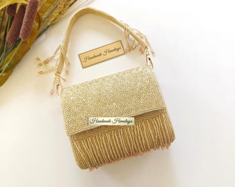 Gold Fringe Mini Purse | Beaded Bridal Evening Bag