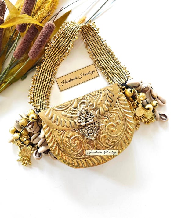 Vintage Gold Brass Bag | Mini Indian Metal Batua Purse