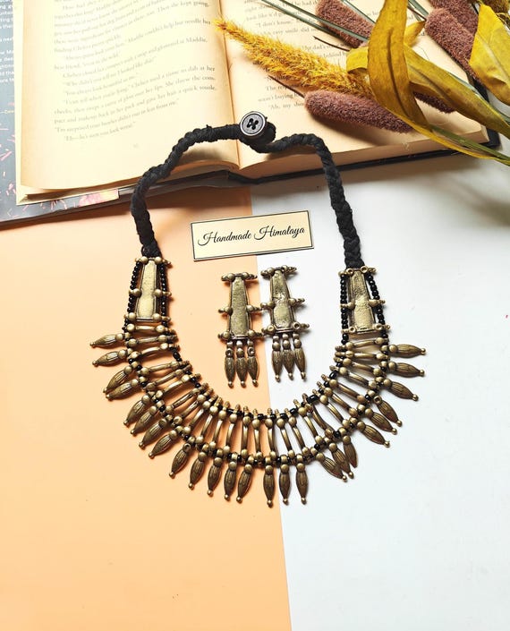 Vintage Afghan Choker, Tribal Spikes Brass Necklace Set, Antique Collar Kuchi Jewelry, Boho Ethnic Statement Jewelry, Unique Gift for Her
