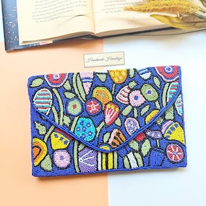 Bolso de mano con forma de fruta, bolso de mano con cuentas azules, bolso cruzado tipo sobre, bolso de fiesta, bolso de mano con cuentas de semillas, bolso de fiesta, bolso con cuentas