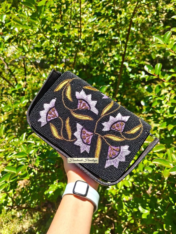 Black Purple Beaded Bag | Bridal Wedding Evening Purse