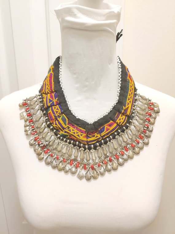 Vintage Afghan Fabric Necklace, Kuchi Tribal Necklace… Gem