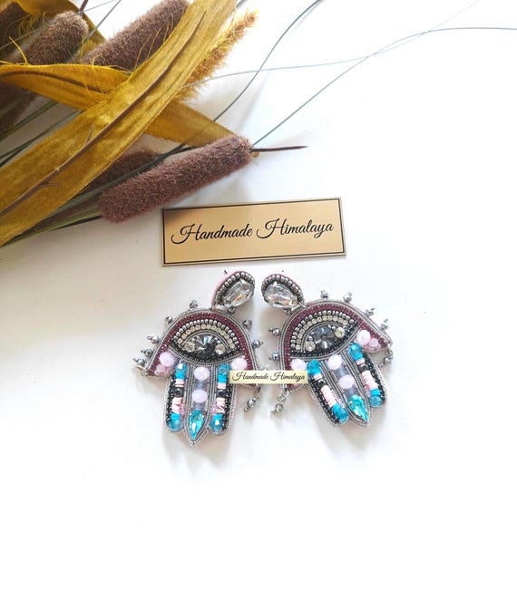 Evil Eye Beaded Earrings | Boho Statement Crystal Earrings