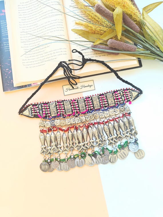 Vintage Afghan Hazara Nomadic Necklace | Kuchi Fish Coin Tribal Silver Choker