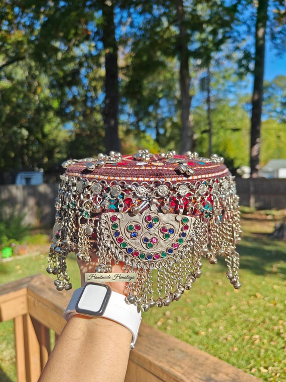 Afghan Halima Sultan Cap: Traditional Belly Dance Hat Embellished Brown Woman Cap