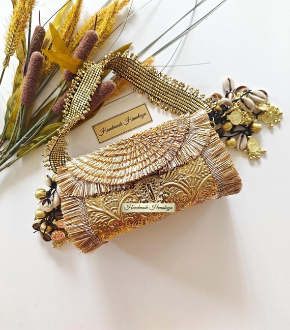 Vintage Gold Brass Clutch | Indian Wedding Kuchi Banjara Metal Bag