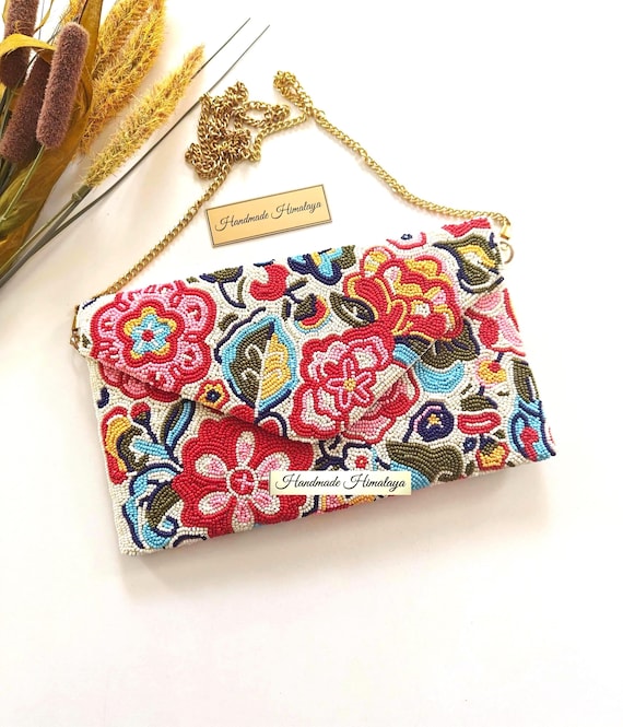 Colorful Floral Beaded Clutch | Boho Bridal Wedding Purse
