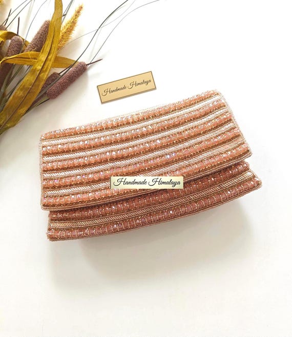 Rose Gold Clutch | Crystal Embellished Bridal Wedding Evening Purse