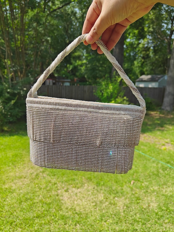 Silver White Bag, Party Evening Clutch, Fringe Handbag, Summer Bag, Cocktail Purse, Beaded Purse, Bridal Bag, Wedding Clutch, Twisted Strap