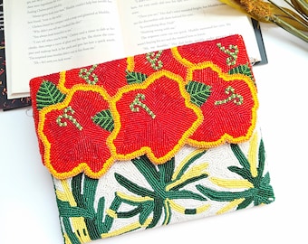 Double Side Beaded, Floral Beaded Purse, Beaded Clutch Purse, Beaded Bag, Party Purse, Beaded Purse, Beaded Party Bag, Beaded Evening Bag