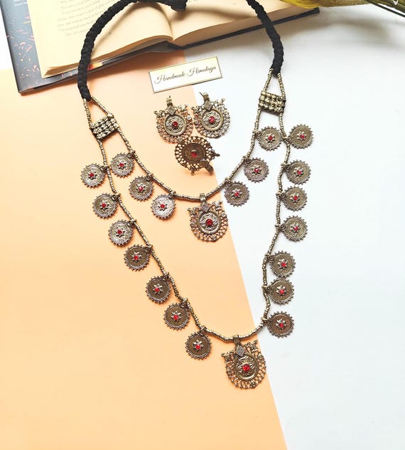 Afghan Gold Necklace, Afghani Brass Jewelry, Tribal Ethnic Piece, Eid Gift for Her, Statement Charm Jewelry,