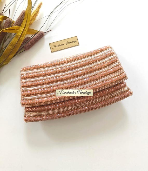 Rose Gold Crystal Clutch | Bridal Wedding Evening Purse