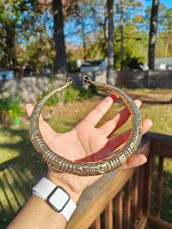 Brass Torc Necklace, Tribal Brass Choker, Gold Hasli Celti Open End Torque Collar Ethnic
