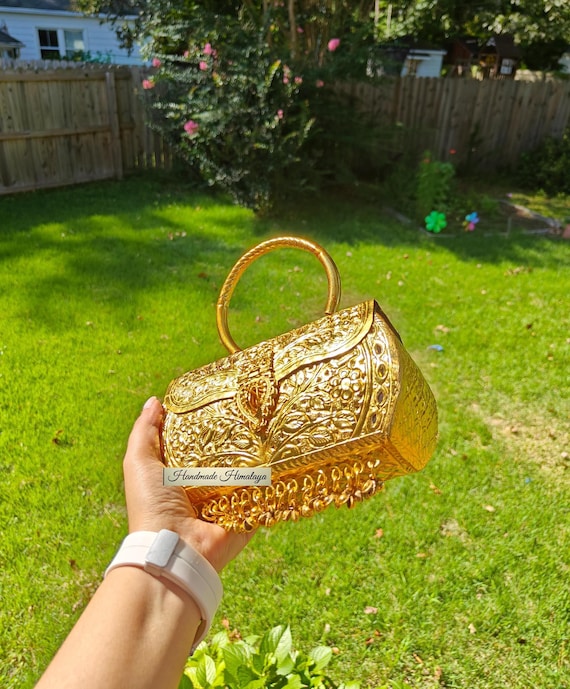 Gold Brass Clutch, Metal HandBag, Boho Metal Purse, Gift For Her, Wedding Party Evening Purse, Wedding Purse, Stylish Antique Style