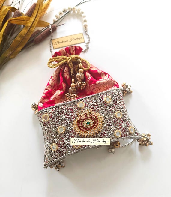 Silver Brass Potli Bag | Indian Bridal Wedding Evening Purse