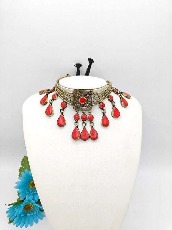 Afghan Jewelry, Afghan Choker Necklace, Boho Neck… - image 3