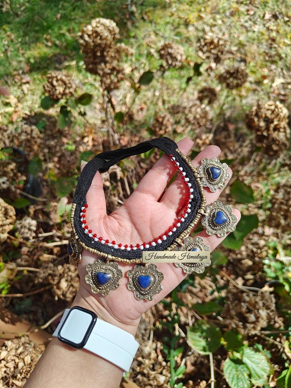 Vintage Lapis Lazuli Afghan Necklace, Antique Tribal Charm Jewelry