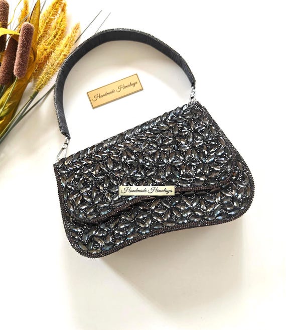 Gunmetal Crystal Purse | Dark Silver Gray Evening Handbag